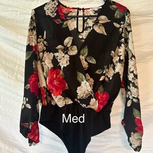 Floral Black and Red Women's Top